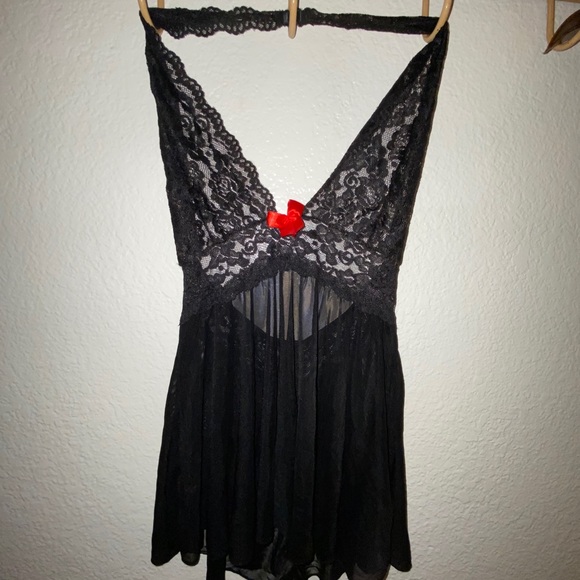 H.O.T. Black Lace Sheer Babydoll Halter Chemsie - Picture 8 of 10